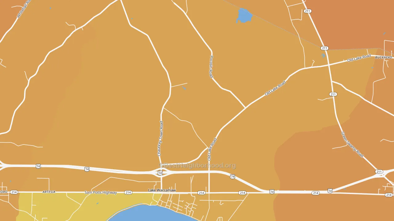 Map of the best neighborhoods in the Wananish area, with better matches in green and worse matches in red