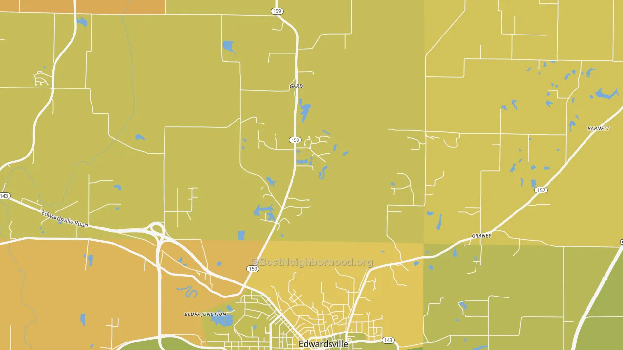 Map of the best neighborhoods in the Wanda area, with better matches in green and worse matches in red
