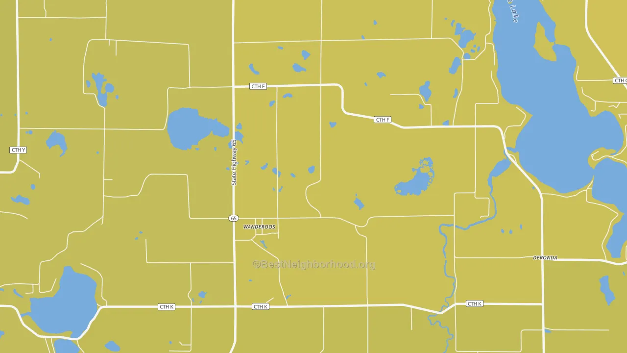 Map of the best neighborhoods in the Wanderoos area, with better matches in green and worse matches in red