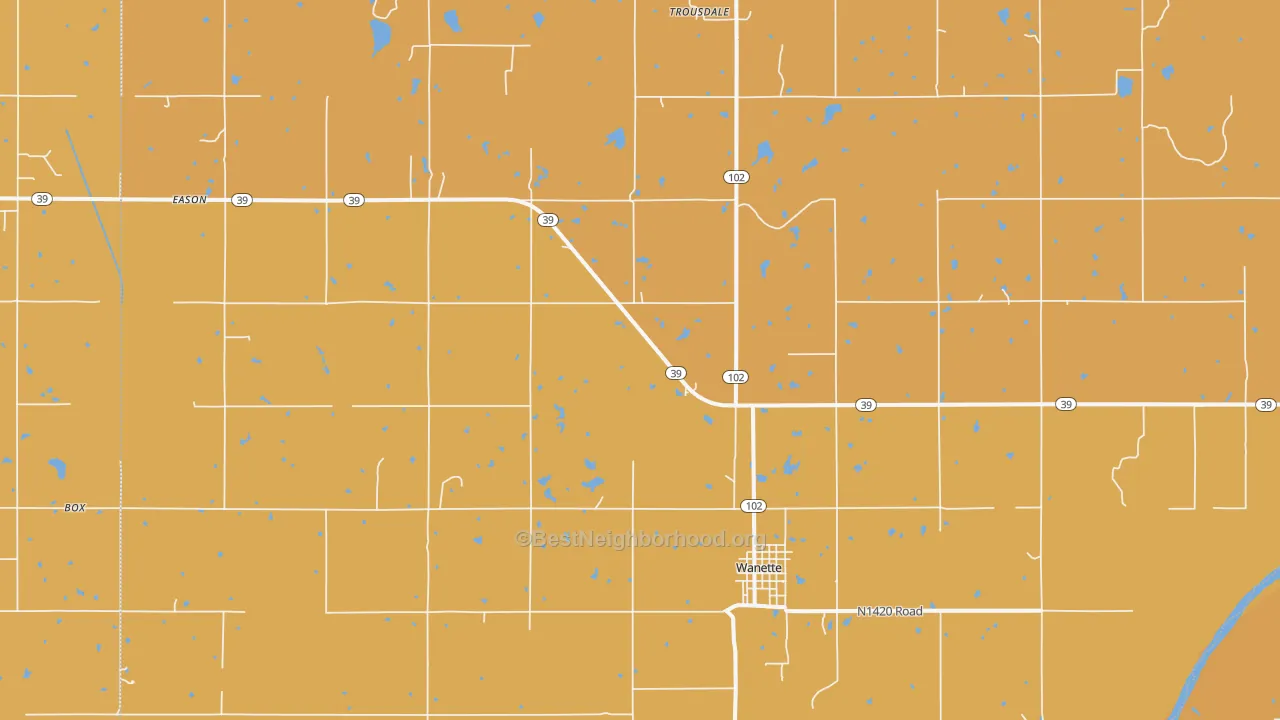 Map of the best neighborhoods in the Wanette area, with better matches in green and worse matches in red