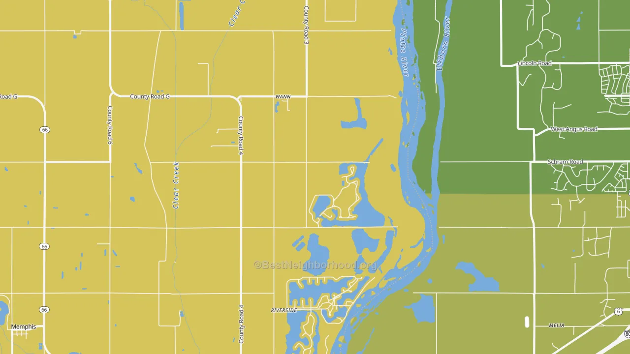 Map of the best neighborhoods in the Wann area, with better matches in green and worse matches in red