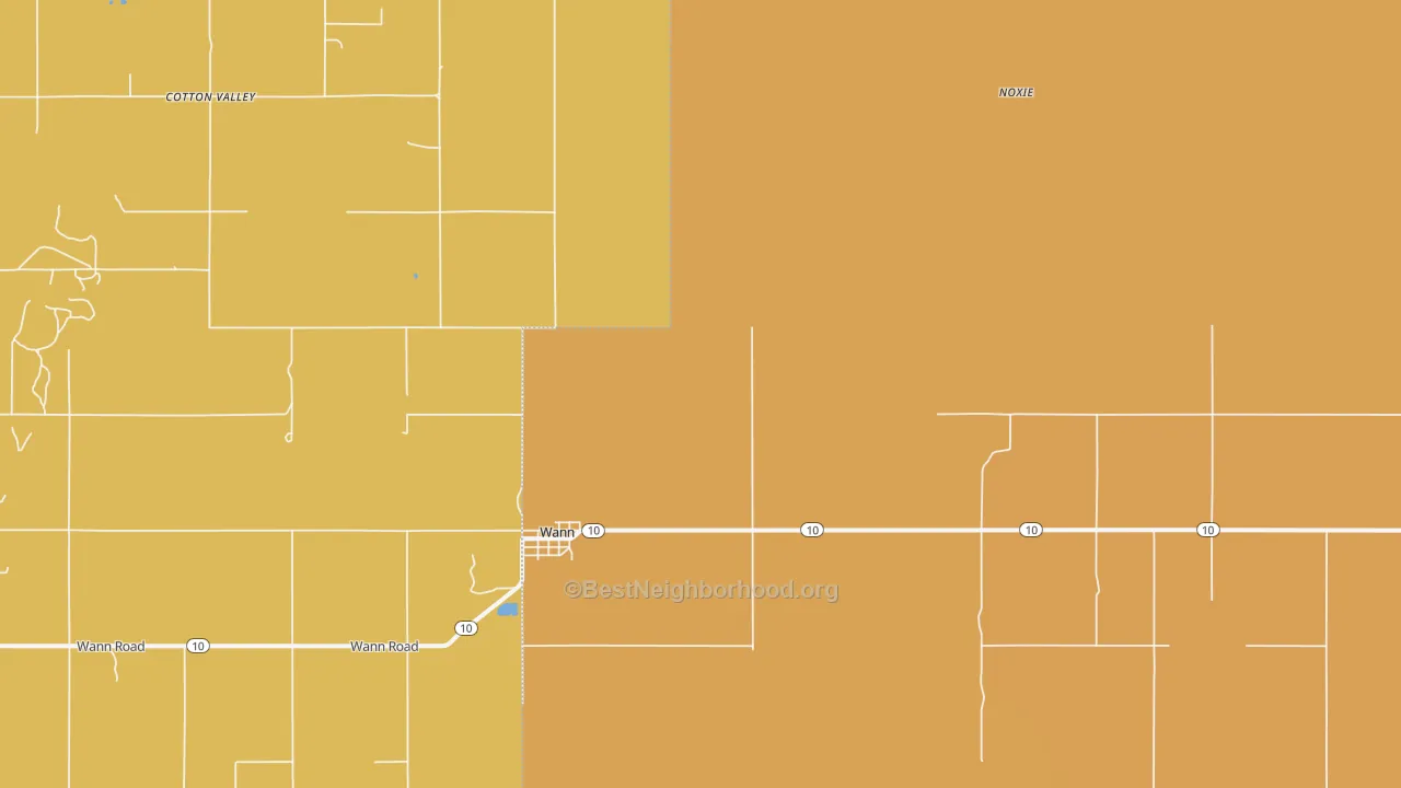 Map of the best neighborhoods in the Wann area, with better matches in green and worse matches in red