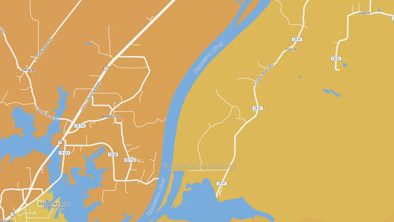 Map of the best neighborhoods in the Wannville area, with better matches in green and worse matches in red