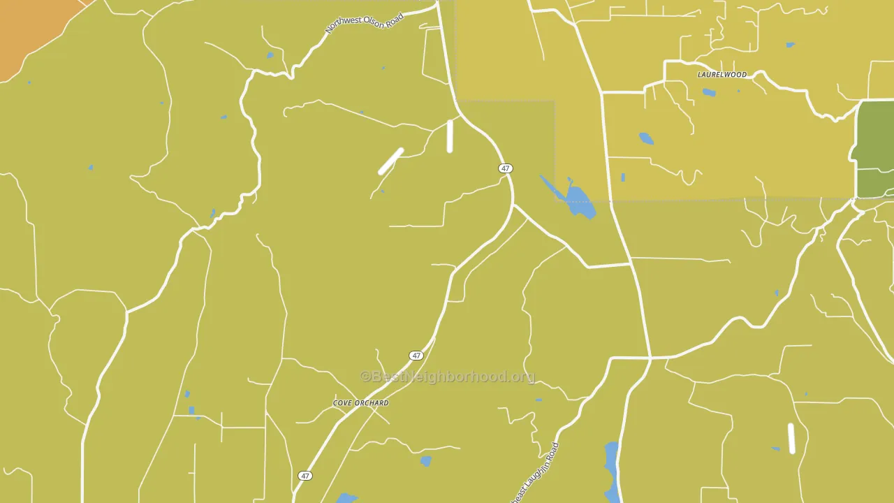 Map of the best neighborhoods in the Wapato area, with better matches in green and worse matches in red