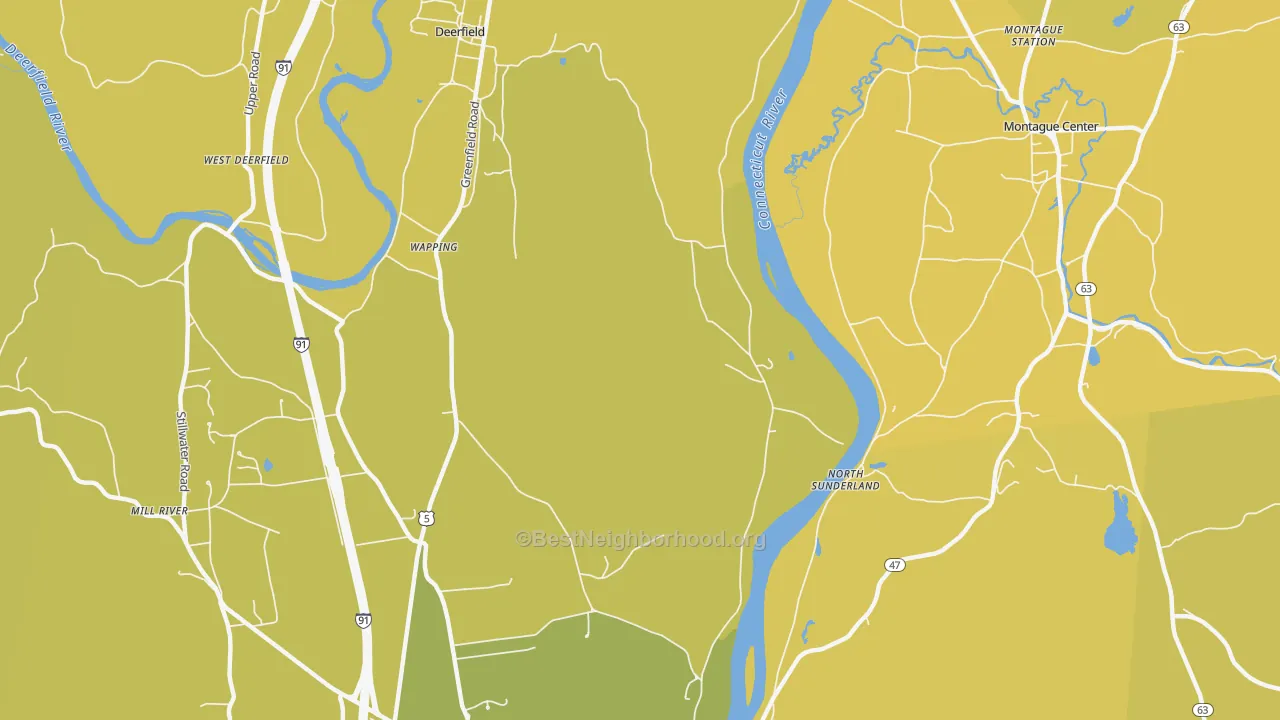 Map of the best neighborhoods in the Wapping area, with better matches in green and worse matches in red