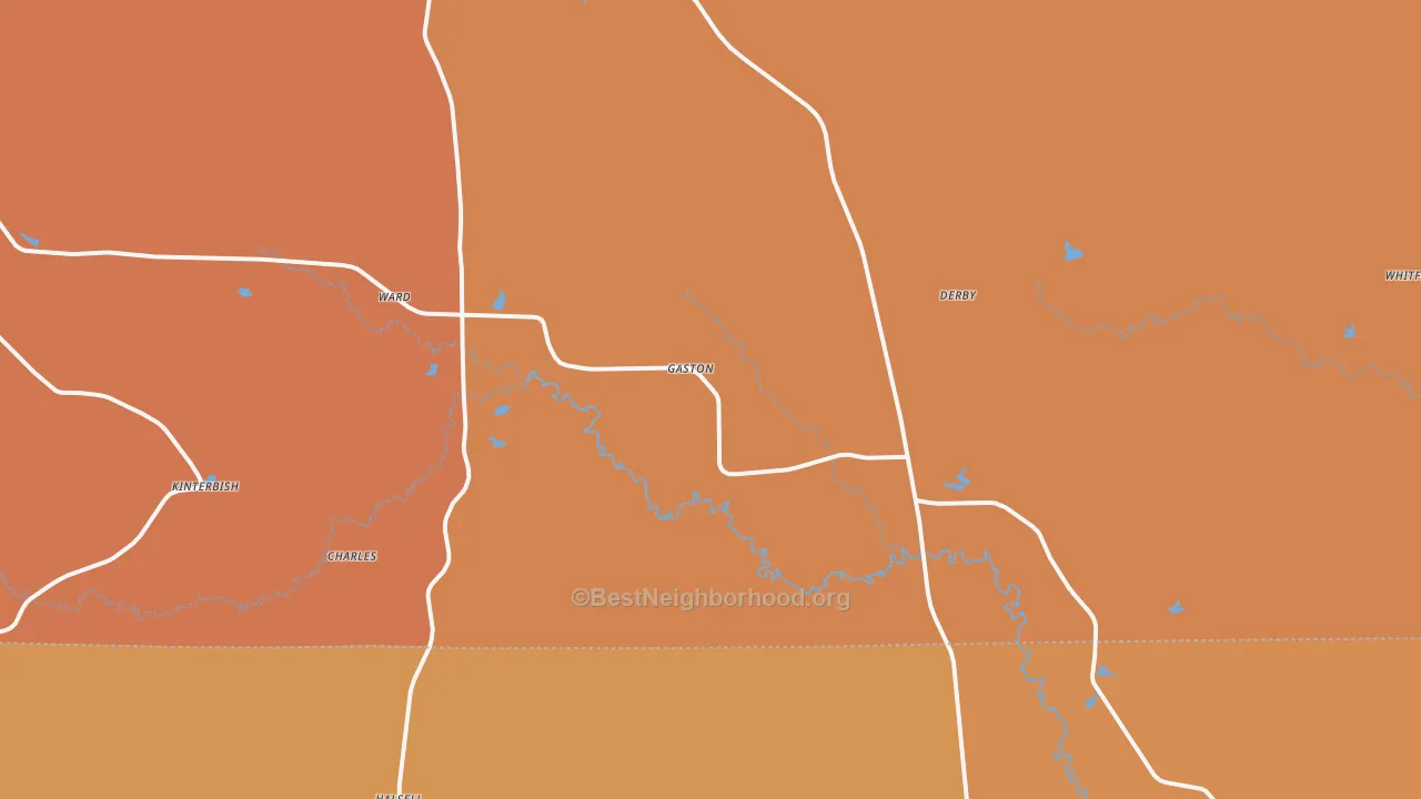 Map of the best neighborhoods in the Ward area, with better matches in green and worse matches in red