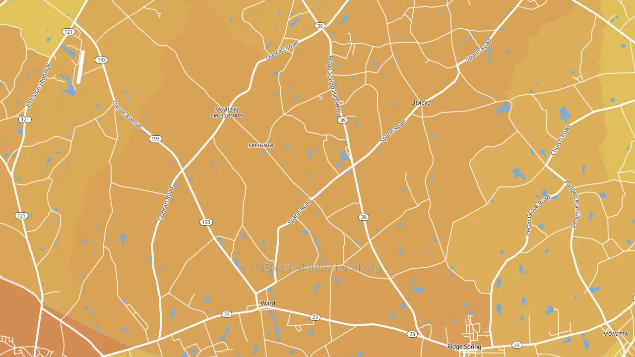 Map of the best neighborhoods in the Ward area, with better matches in green and worse matches in red