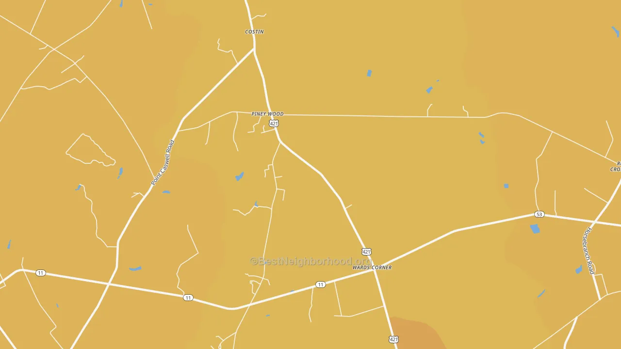 Map of the best neighborhoods in the Wards Corner area, with better matches in green and worse matches in red