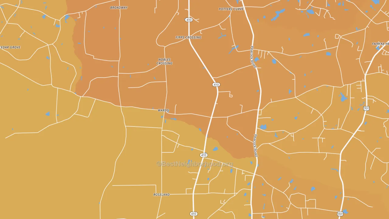 Map of the best neighborhoods in the Wards area, with better matches in green and worse matches in red