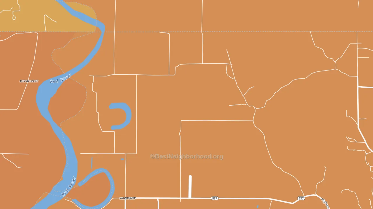 Map of the best neighborhoods in the Wardview area, with better matches in green and worse matches in red