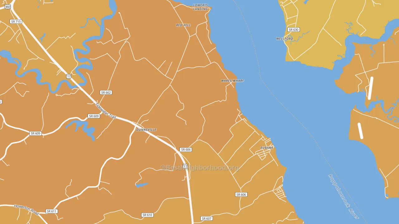 Map of the best neighborhoods in the Wares Wharf area, with better matches in green and worse matches in red