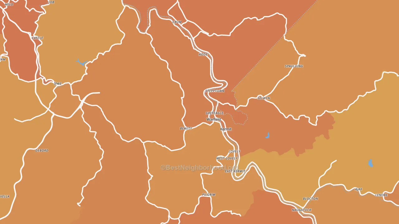 Map of the best neighborhoods in the Warfield area, with better matches in green and worse matches in red
