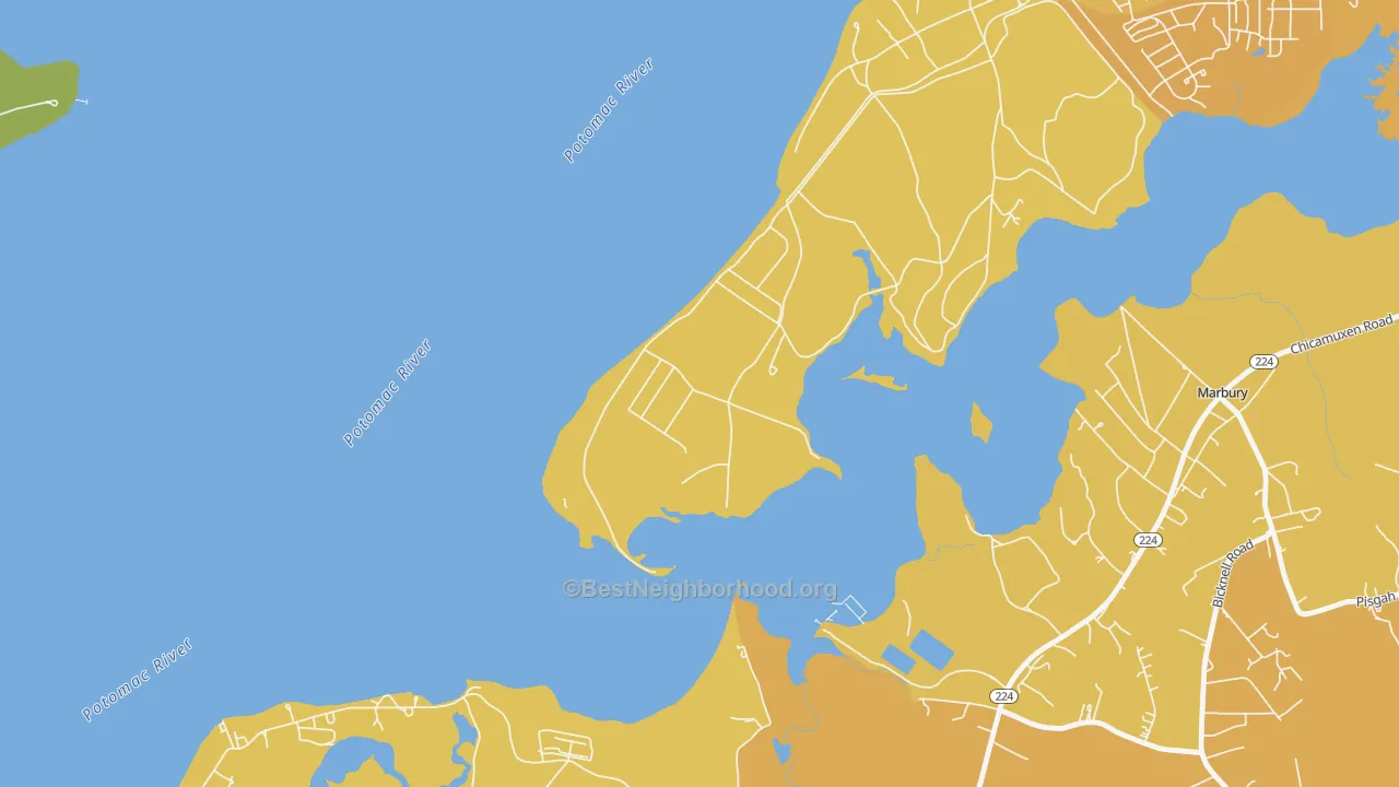 Map of the best neighborhoods in the Warington Hills area, with better matches in green and worse matches in red