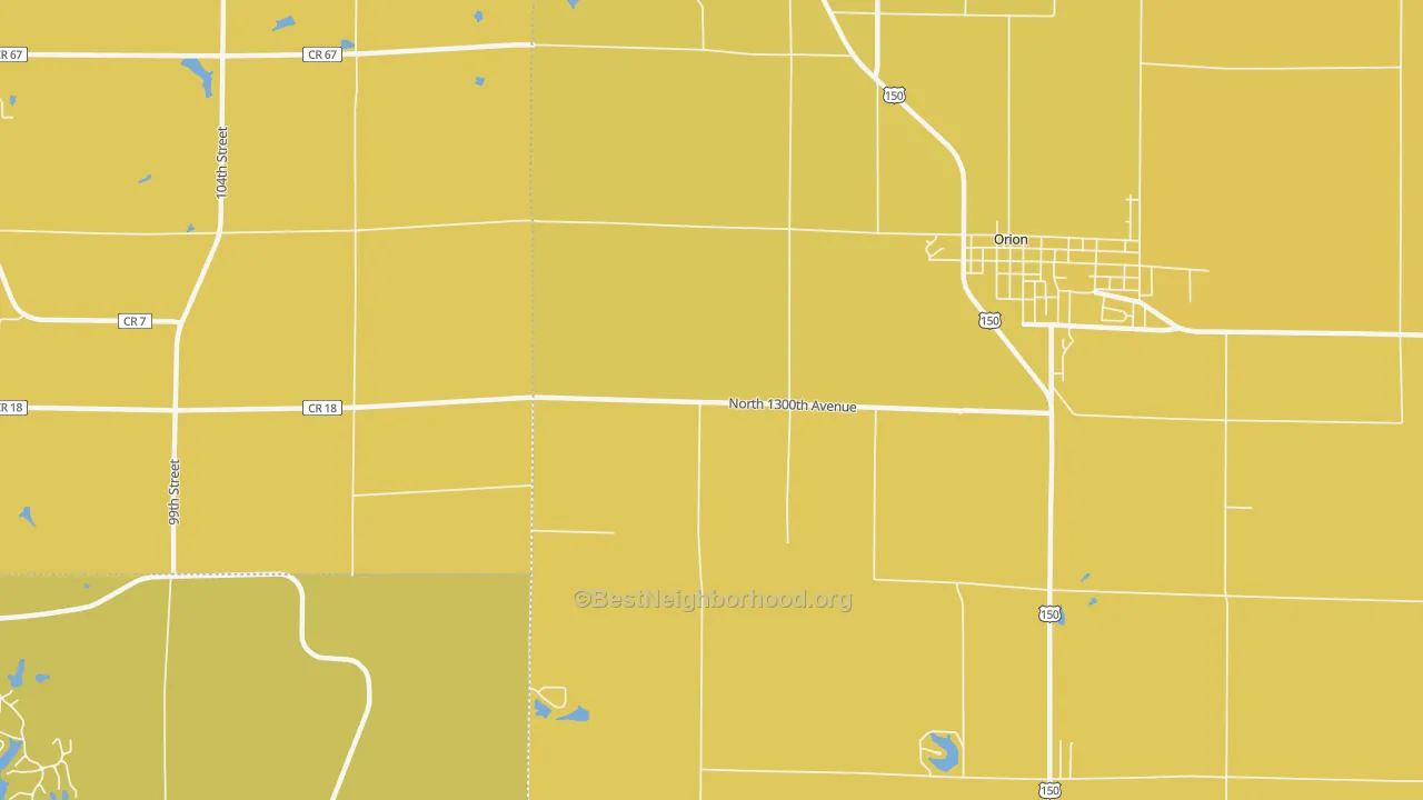 Map of the best neighborhoods in the Warner area, with better matches in green and worse matches in red