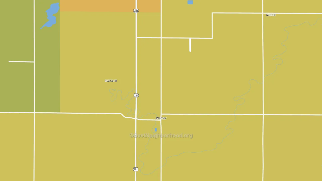 Map of the best neighborhoods in the Warner area, with better matches in green and worse matches in red