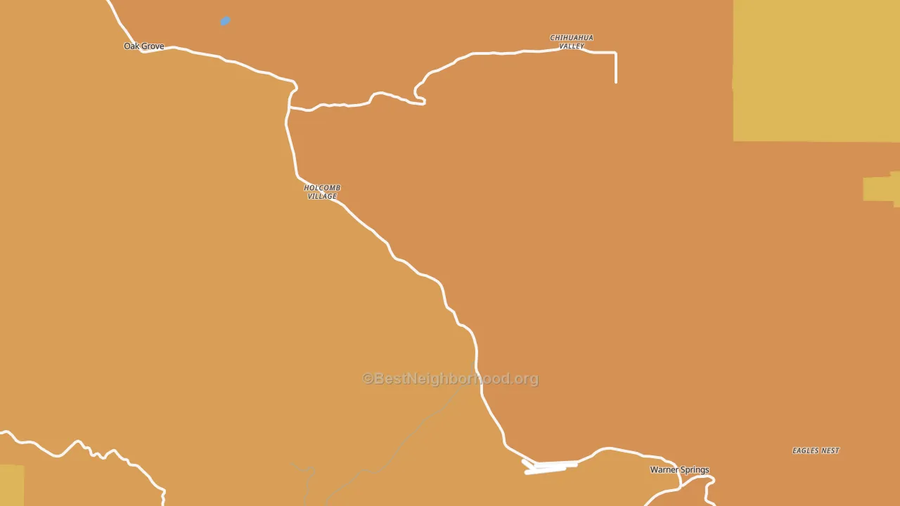 Map of the best neighborhoods in the Warner Springs area, with better matches in green and worse matches in red