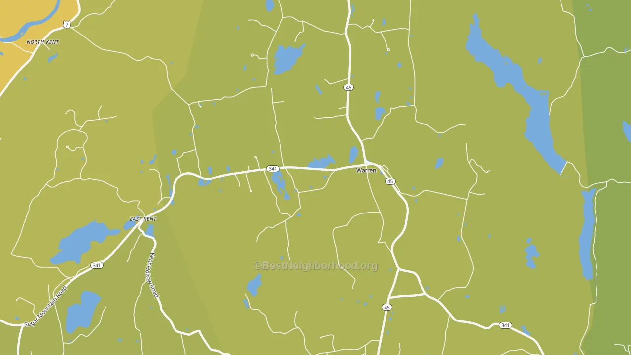 Map of the best neighborhoods in the Warren area, with better matches in green and worse matches in red