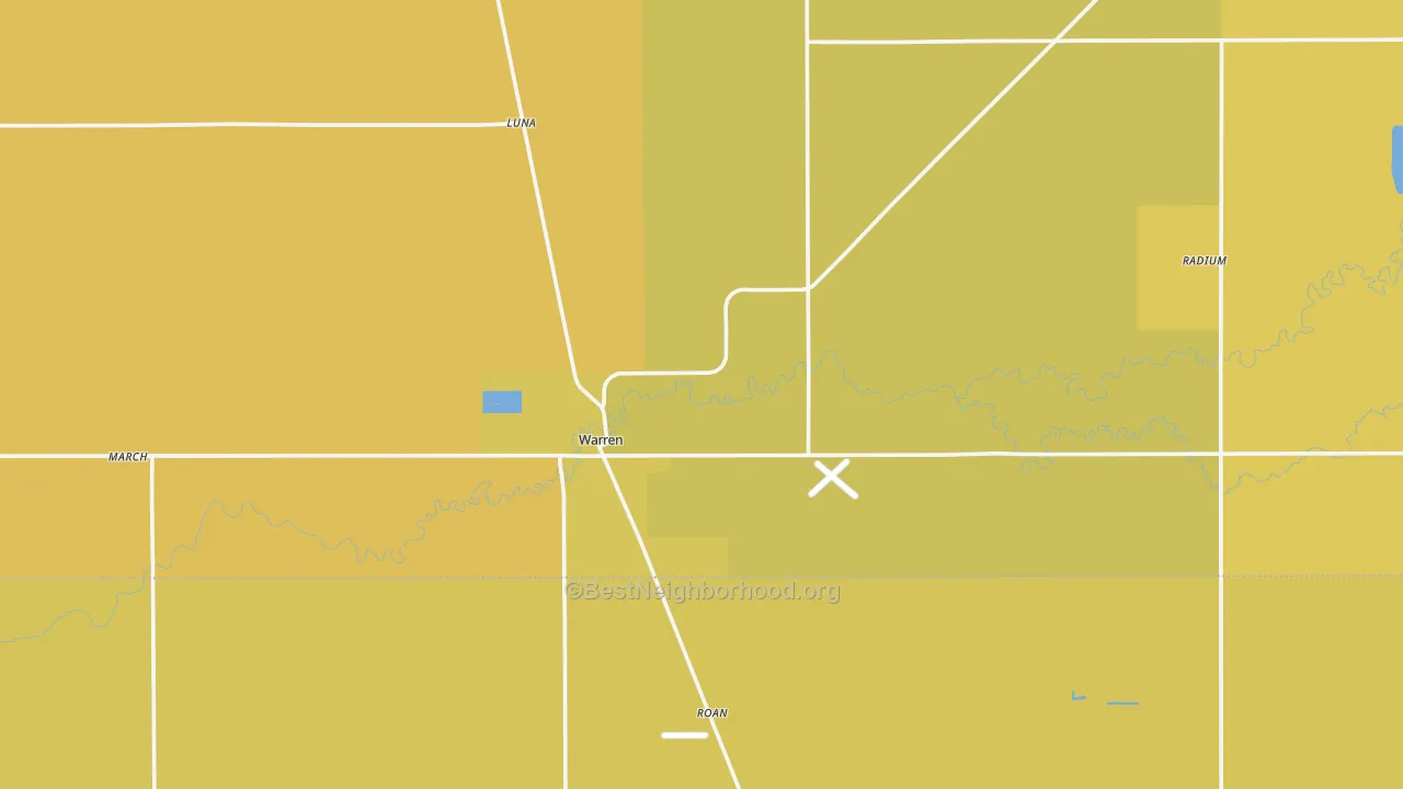 Map of the best neighborhoods in the Warren area, with better matches in green and worse matches in red