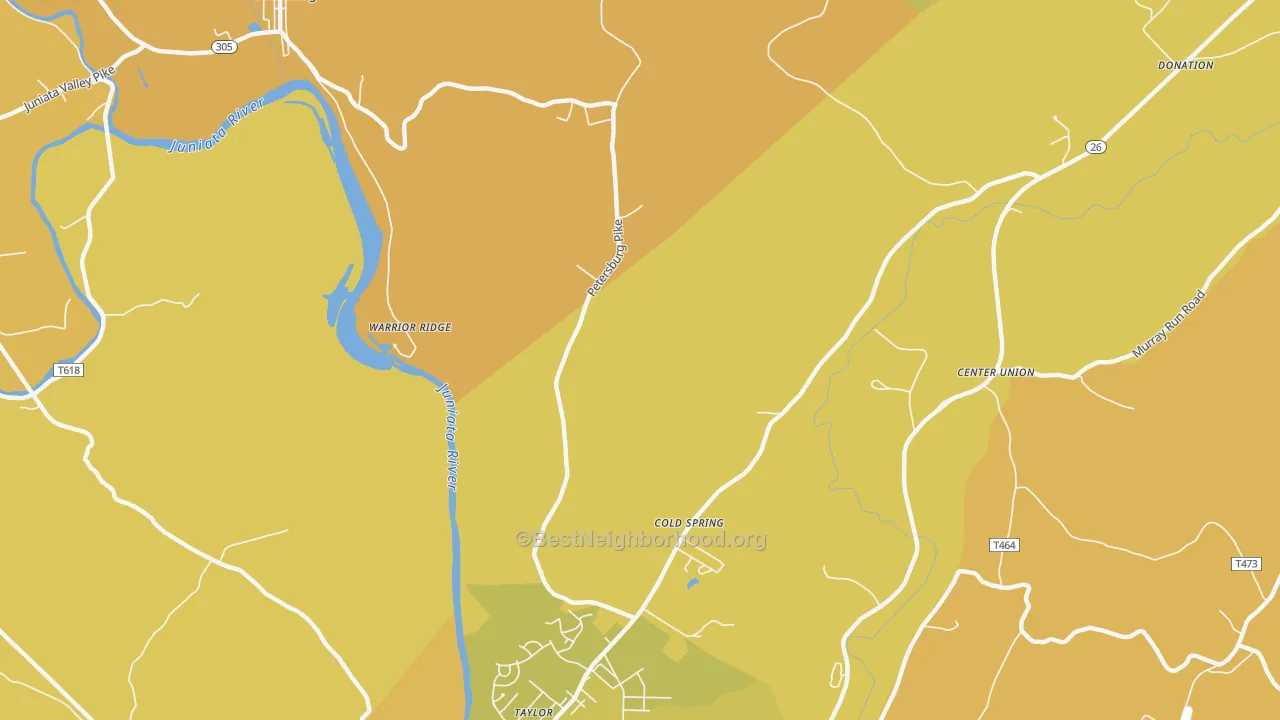 Map of the best neighborhoods in the Warrior Ridge area, with better matches in green and worse matches in red