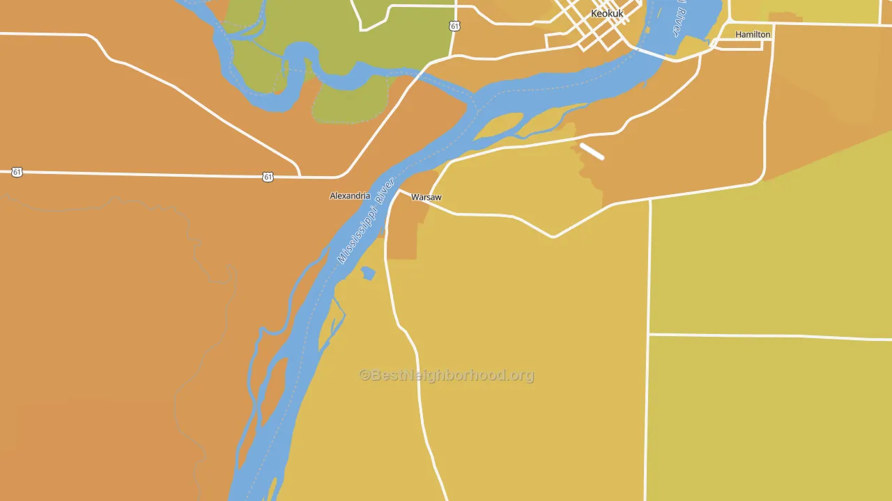 Map of the best neighborhoods in the Warsaw area, with better matches in green and worse matches in red