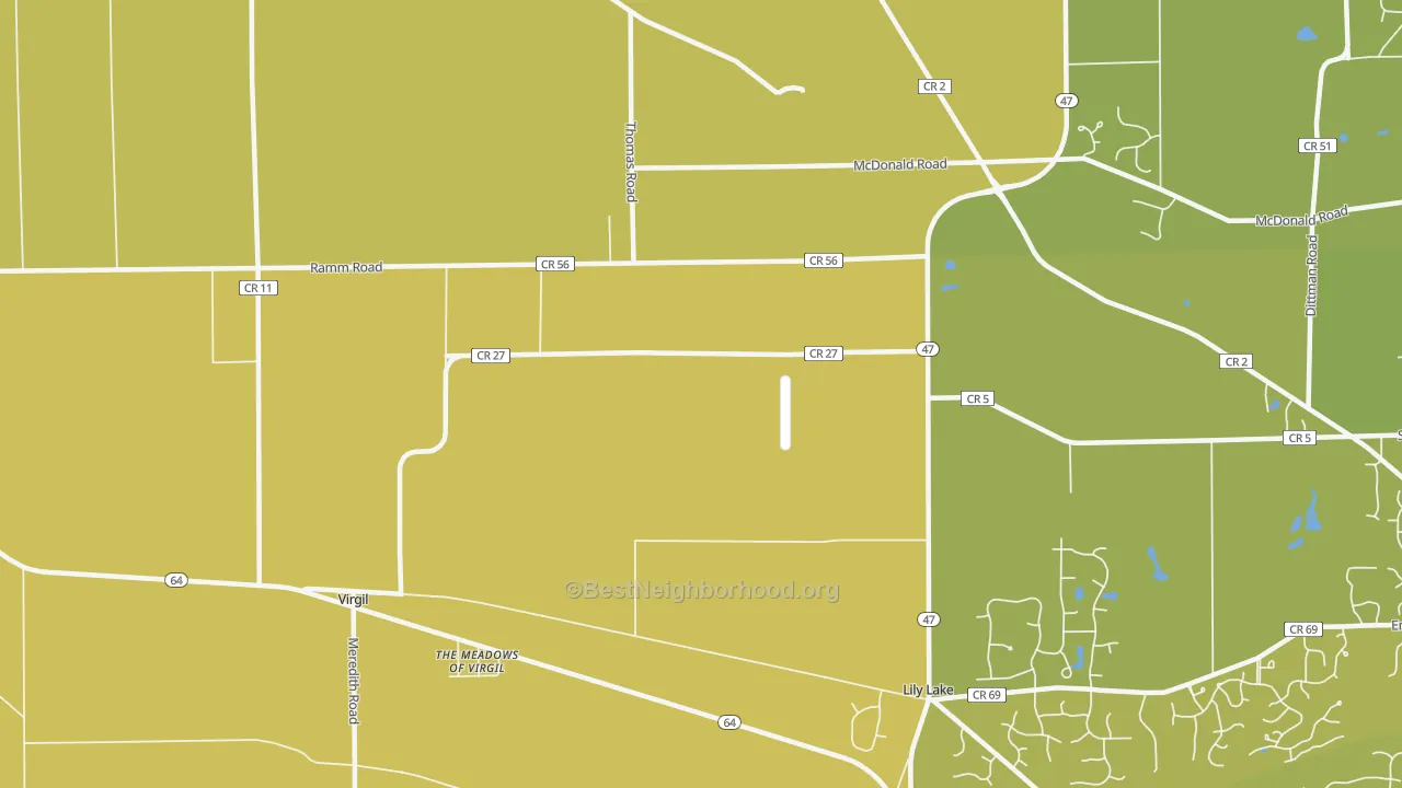Map of the best neighborhoods in the Wasco area, with better matches in green and worse matches in red