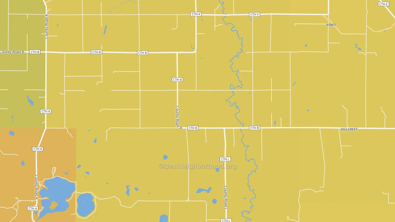 Map of the best neighborhoods in the Wascott area, with better matches in green and worse matches in red