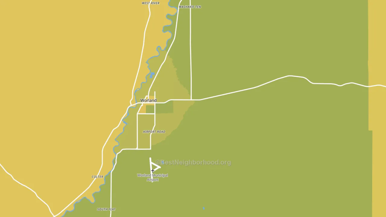 Map of the best neighborhoods in the Washakie County area, with better matches in green and worse matches in red