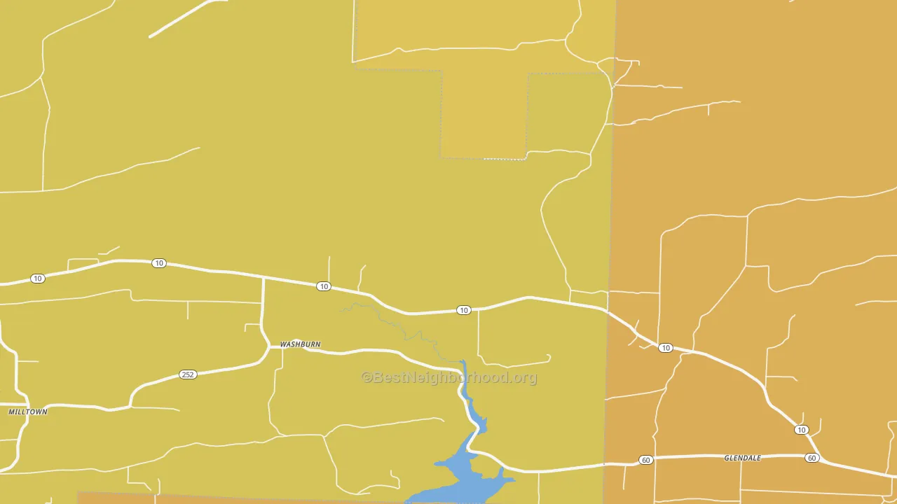 Map of the best neighborhoods in the Washburn area, with better matches in green and worse matches in red