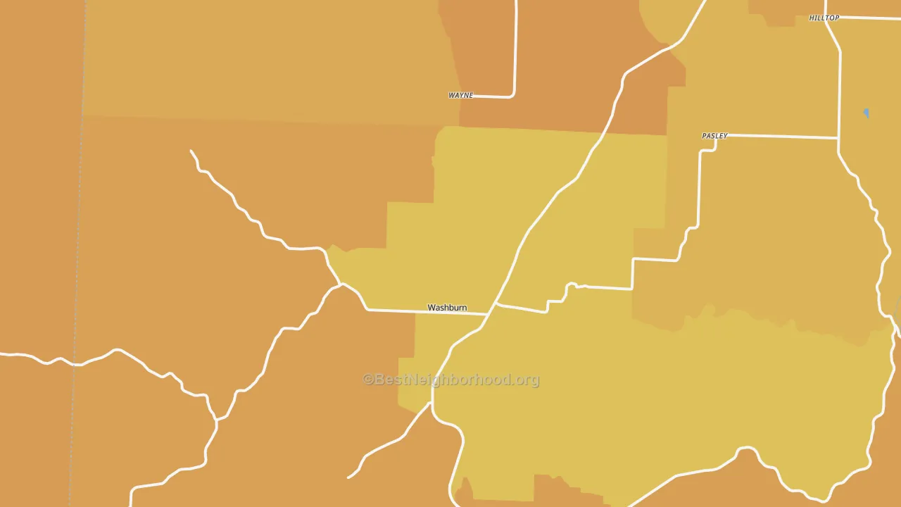 Map of the best neighborhoods in the Washburn area, with better matches in green and worse matches in red