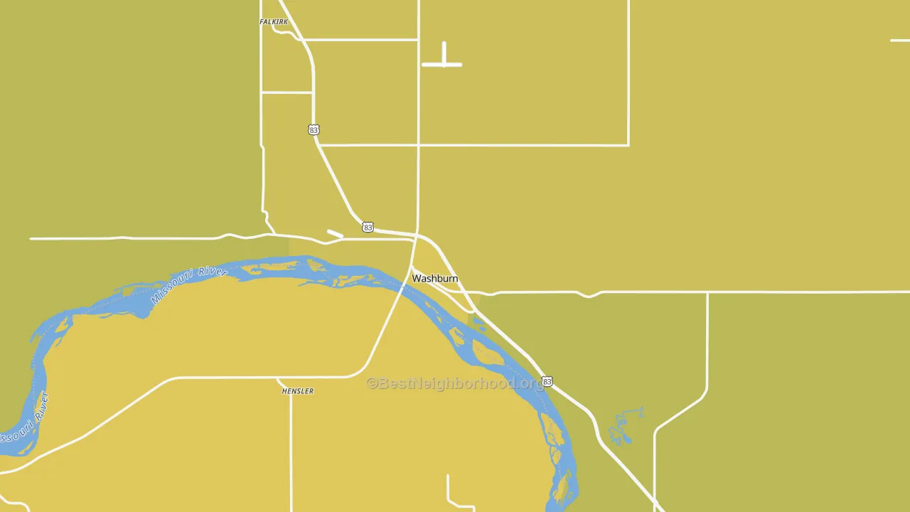Map of the best neighborhoods in the Washburn area, with better matches in green and worse matches in red