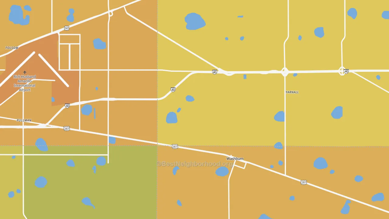Map of the best neighborhoods in the Washburn area, with better matches in green and worse matches in red
