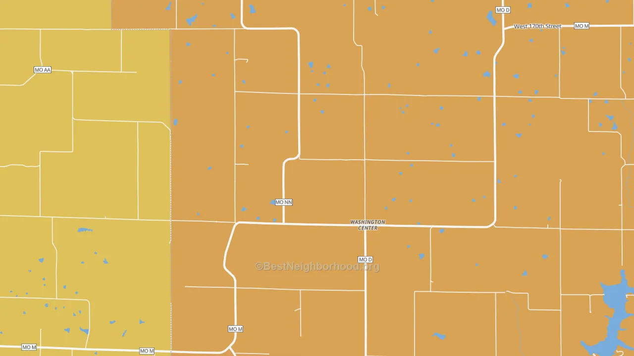Map of the best neighborhoods in the Washington Center area, with better matches in green and worse matches in red