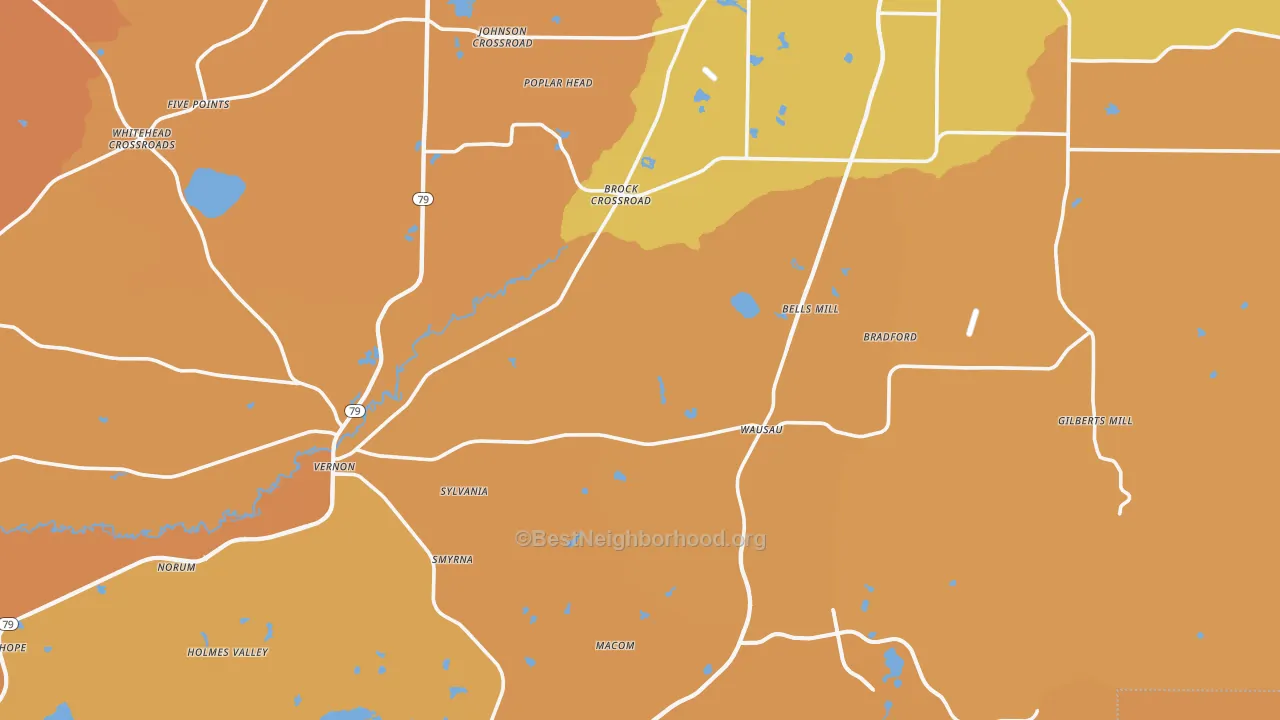 Map of the best neighborhoods in the Washington County area, with better matches in green and worse matches in red