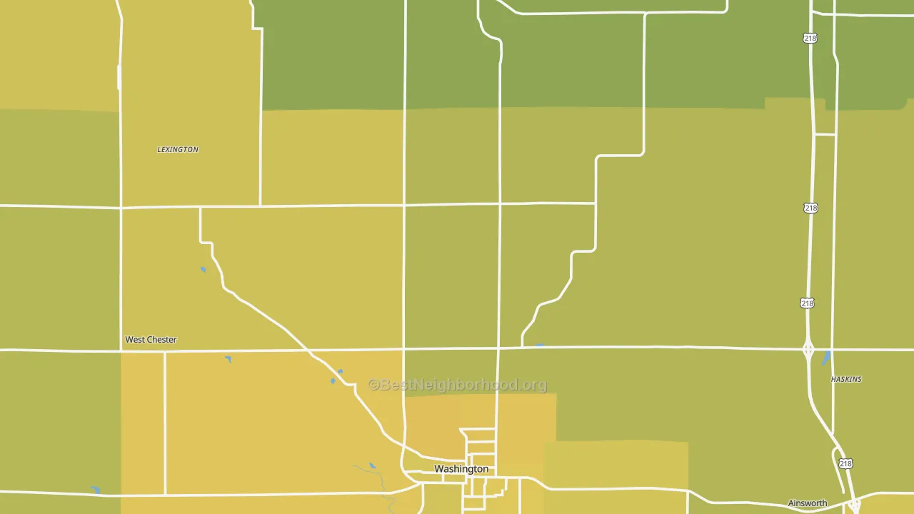 Map of the best neighborhoods in the Washington County area, with better matches in green and worse matches in red