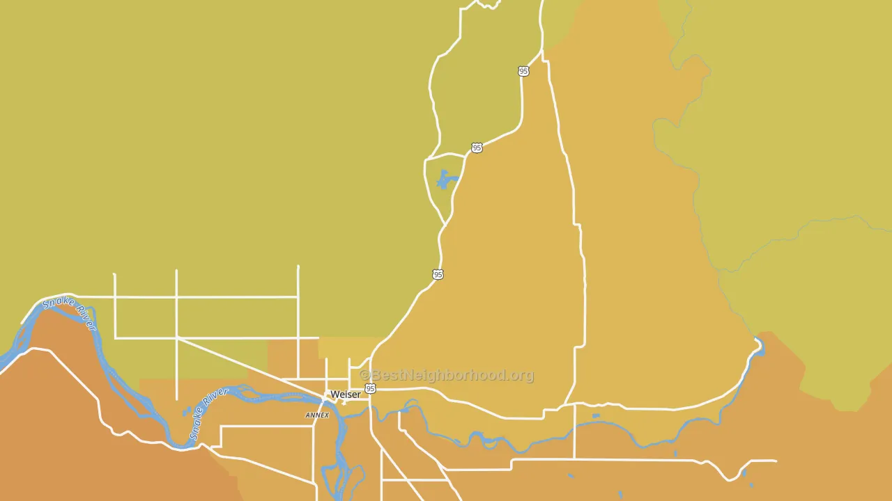 Map of the best neighborhoods in the Washington County area, with better matches in green and worse matches in red
