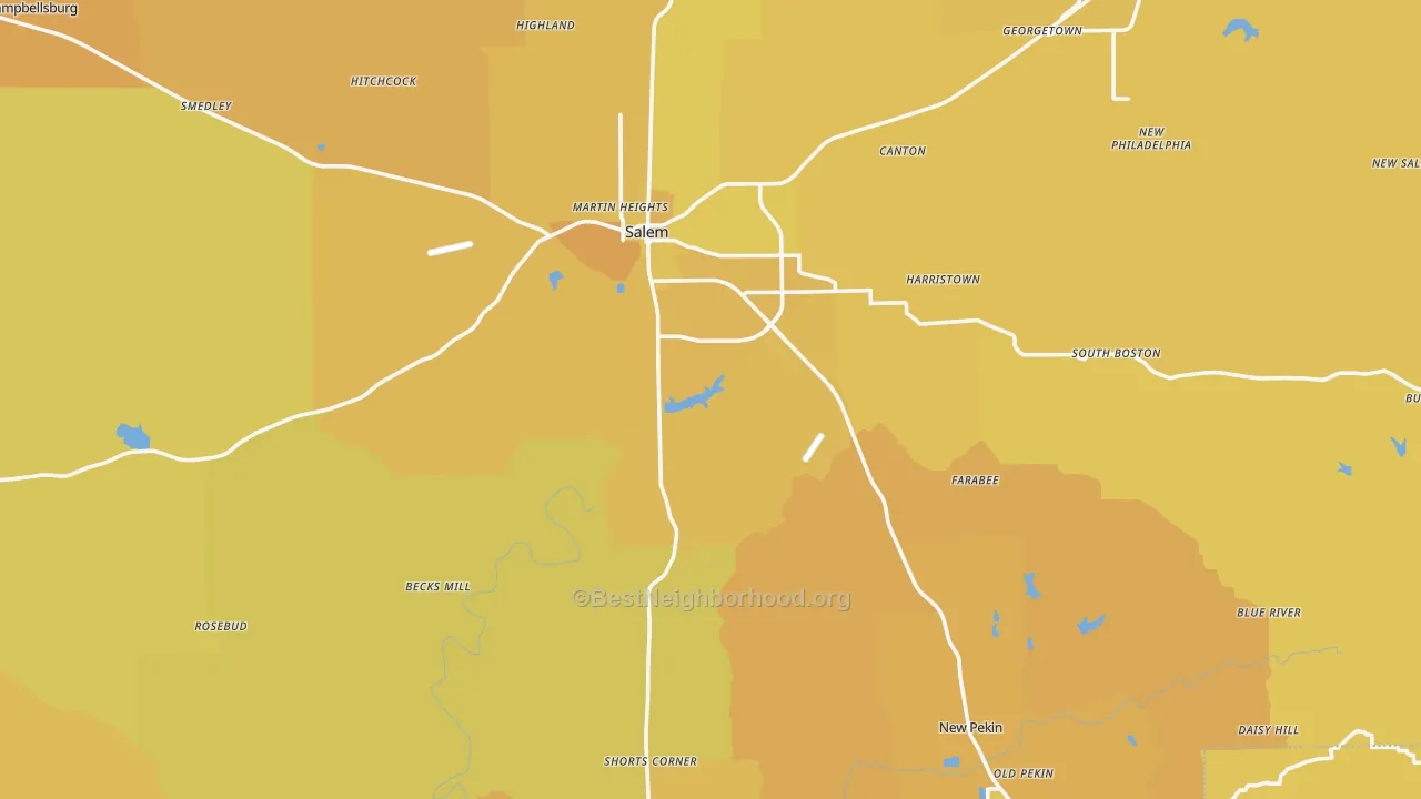 Map of the best neighborhoods in the Washington County area, with better matches in green and worse matches in red