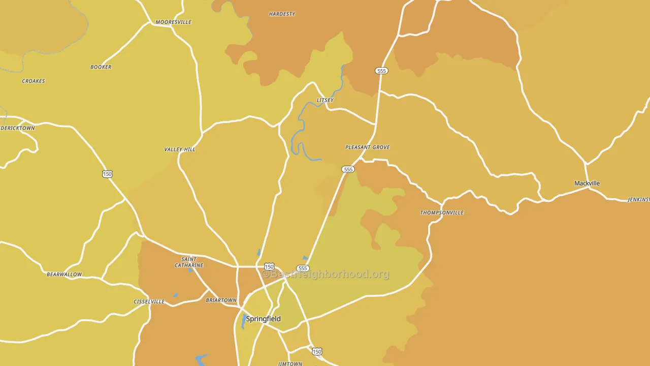 Map of the best neighborhoods in the Washington County area, with better matches in green and worse matches in red