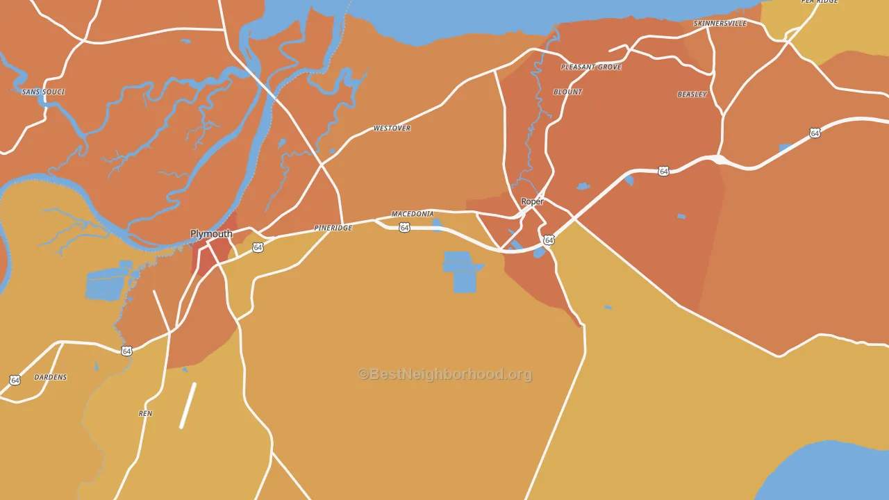 Map of the best neighborhoods in the Washington County area, with better matches in green and worse matches in red