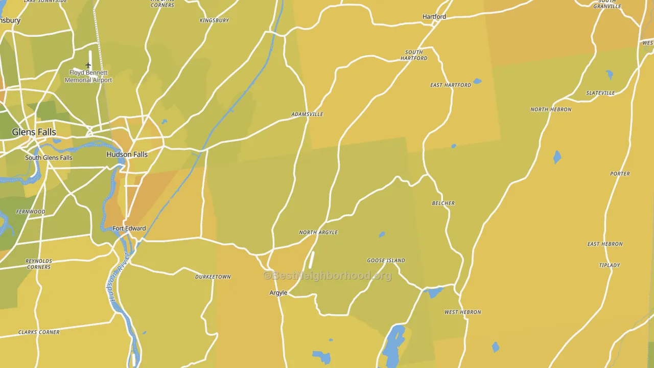 Map of the best neighborhoods in the Washington County area, with better matches in green and worse matches in red