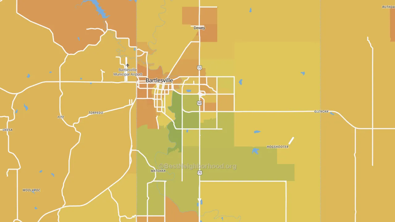 Map of the best neighborhoods in the Washington County area, with better matches in green and worse matches in red