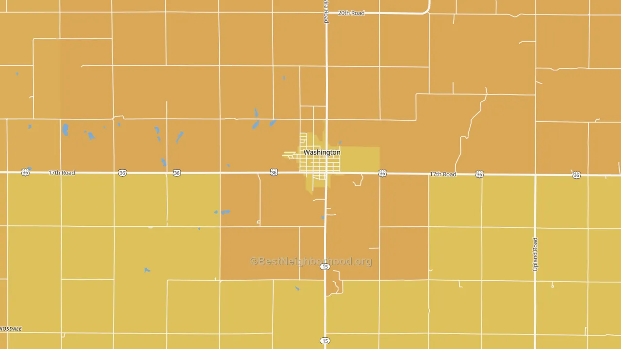 Map of the best neighborhoods in the Washington area, with better matches in green and worse matches in red