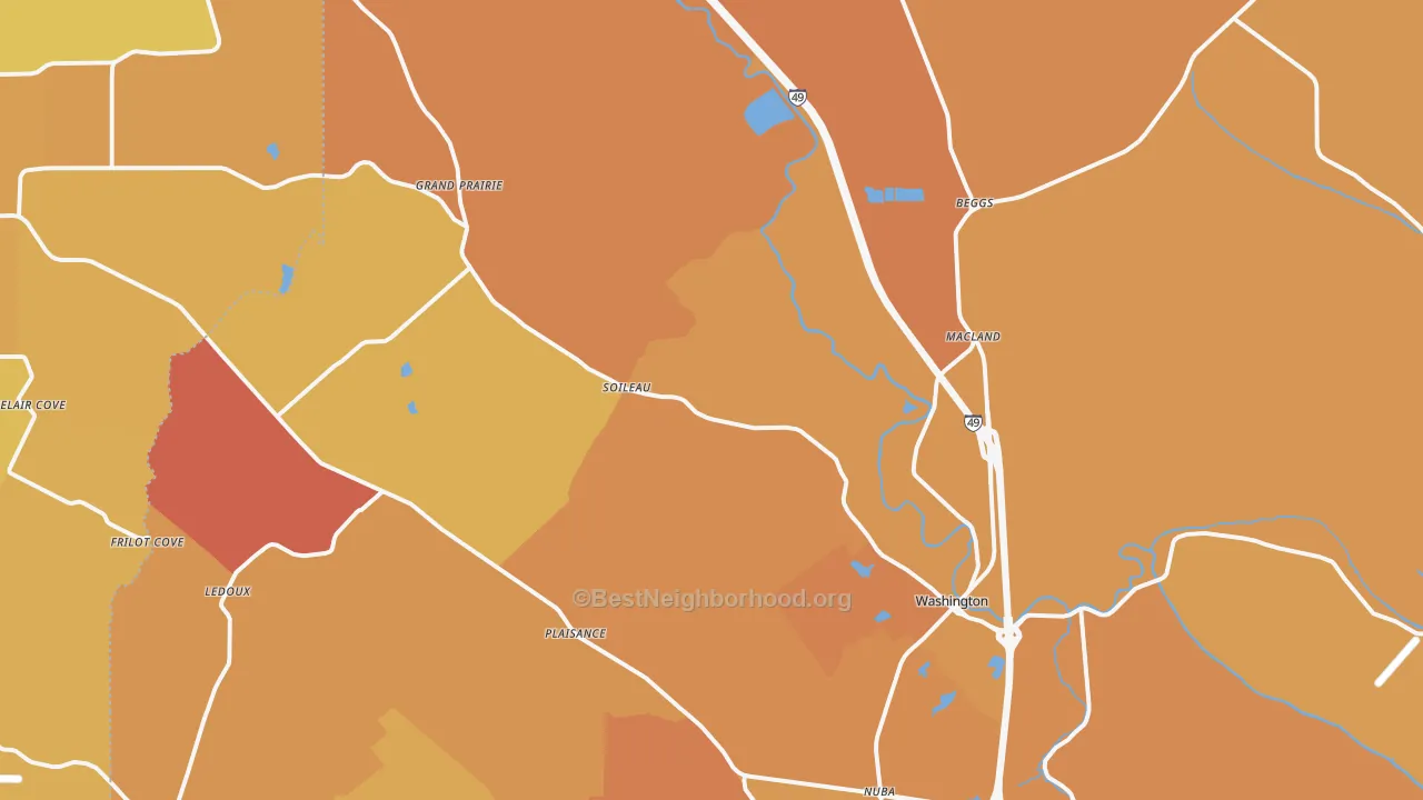 Map of the best neighborhoods in the Washington area, with better matches in green and worse matches in red