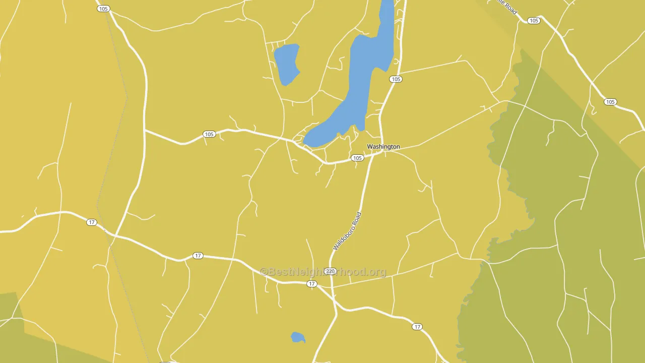 Map of the best neighborhoods in the Washington area, with better matches in green and worse matches in red