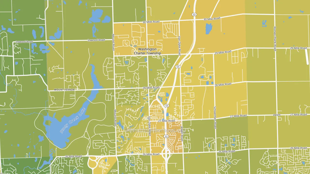 Map of the best neighborhoods in the Washington area, with better matches in green and worse matches in red