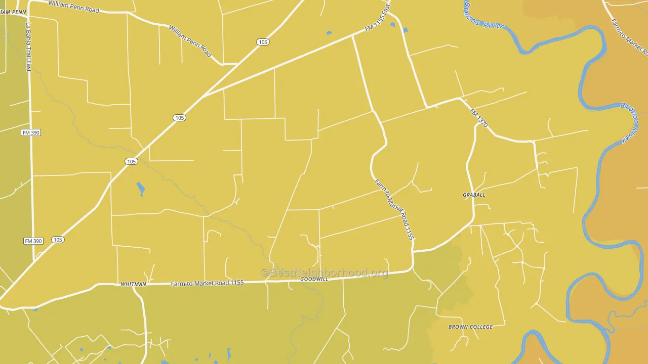 Map of the best neighborhoods in the Washington area, with better matches in green and worse matches in red