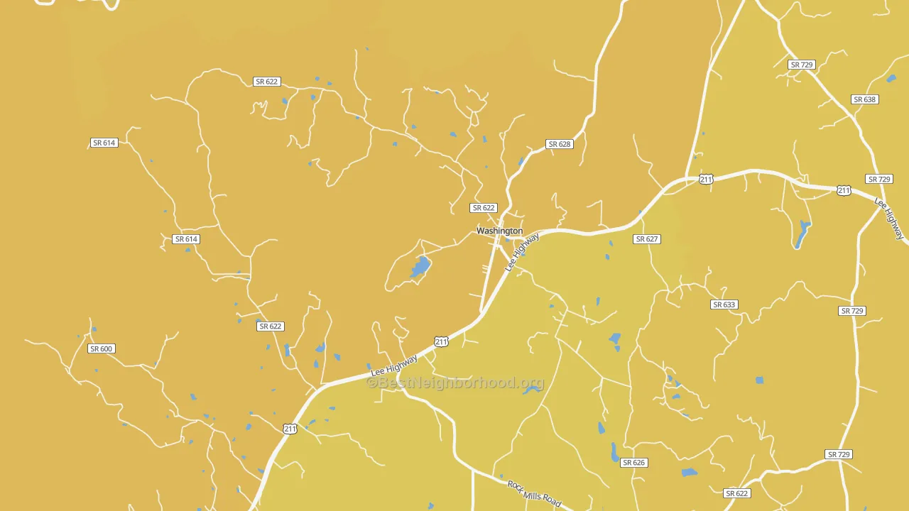 Map of the best neighborhoods in the Washington area, with better matches in green and worse matches in red