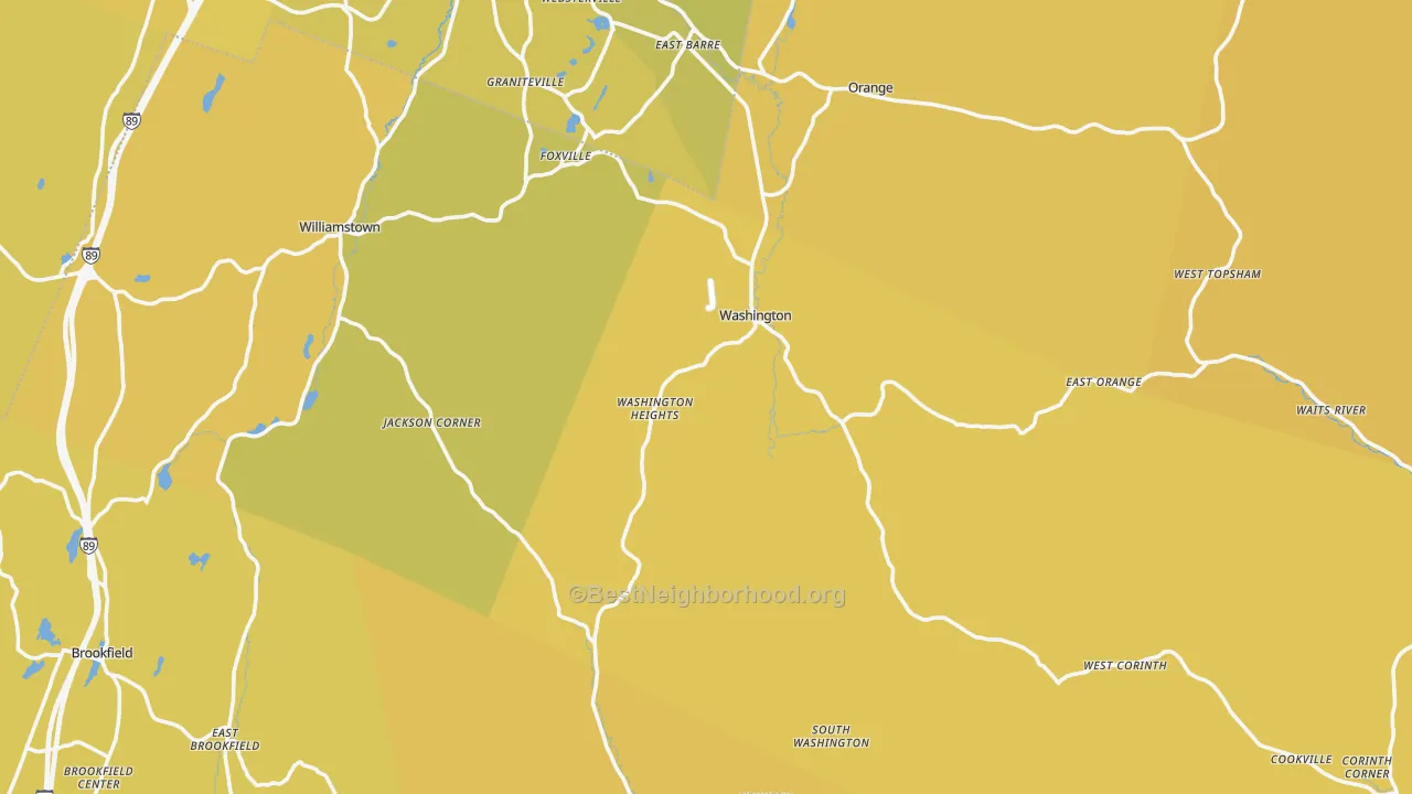 Map of the best neighborhoods in the Washington area, with better matches in green and worse matches in red