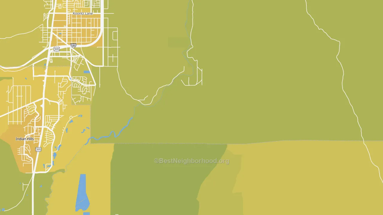 Map of the best neighborhoods in the Washoe area, with better matches in green and worse matches in red