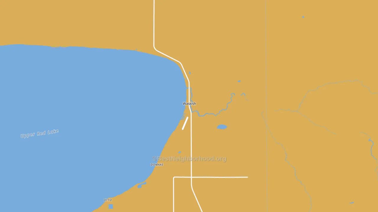 Map of the best neighborhoods in the Waskish area, with better matches in green and worse matches in red