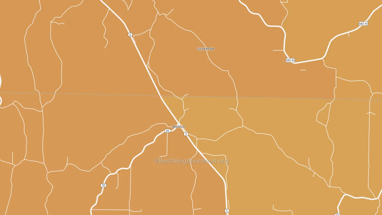 Map of the best neighborhoods in the Wasola area, with better matches in green and worse matches in red